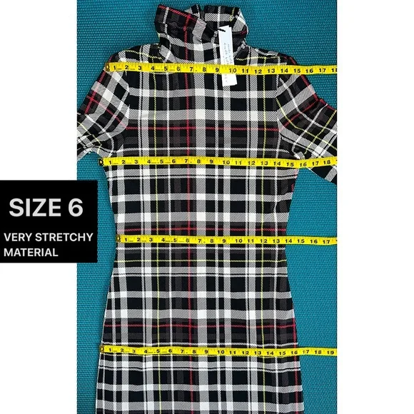 Alice + Olivia Delora Plaid Fitted Black White Multi Mini Dress - Picture 13 of 17